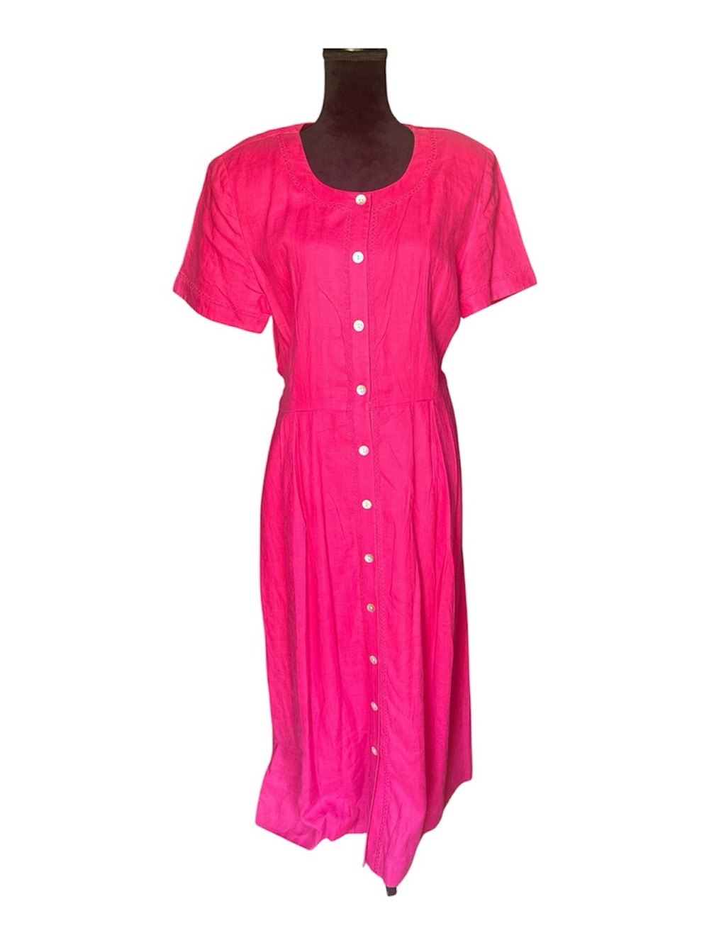 Vintage Talbots Button-Front Short Sleeve Pink Linen Women’s Dress Size 14